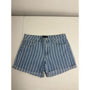 GAP Women’s Denim 5" Shorts Size L Light Wash Stripes Blue White See Description